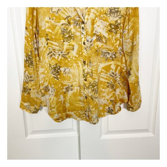 Anthropologie Pilcro Mustard Batik Floral L/S Viscose Blouse - Picture 4 of 10